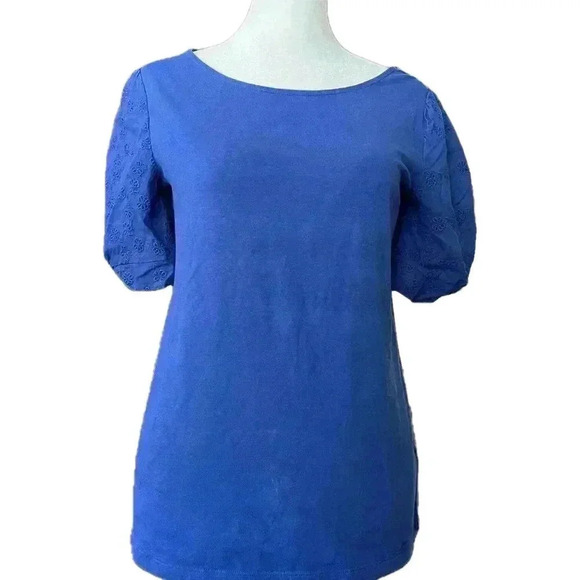 Talbots Royal Blue Eyelet Sleeve Ballet Neck Tee. XS - Picture 1 of 5